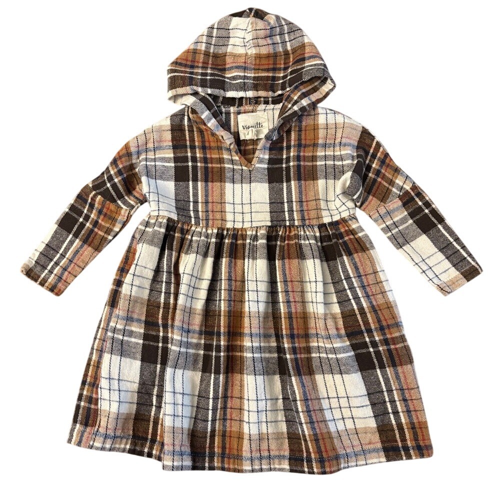Lorelei by Vignette Boutique Plaid Flannel Dress with‎ Pockets & Hood Warm